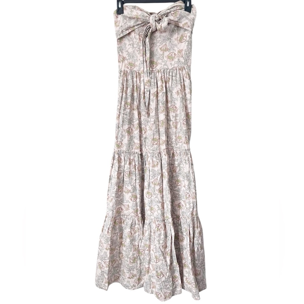 Happy X Nature Floral Bohemian Cotton Strapless Tiered Maxi Dress Size XS